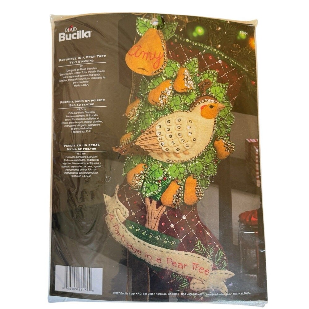 Bucilla Partridge in a Pear Tree Felt Christmas Stocking Kit NEW #86064 12 Days